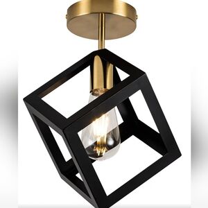 Modern Flush Mount Ceiling Metal Frame Light Fixture Black and